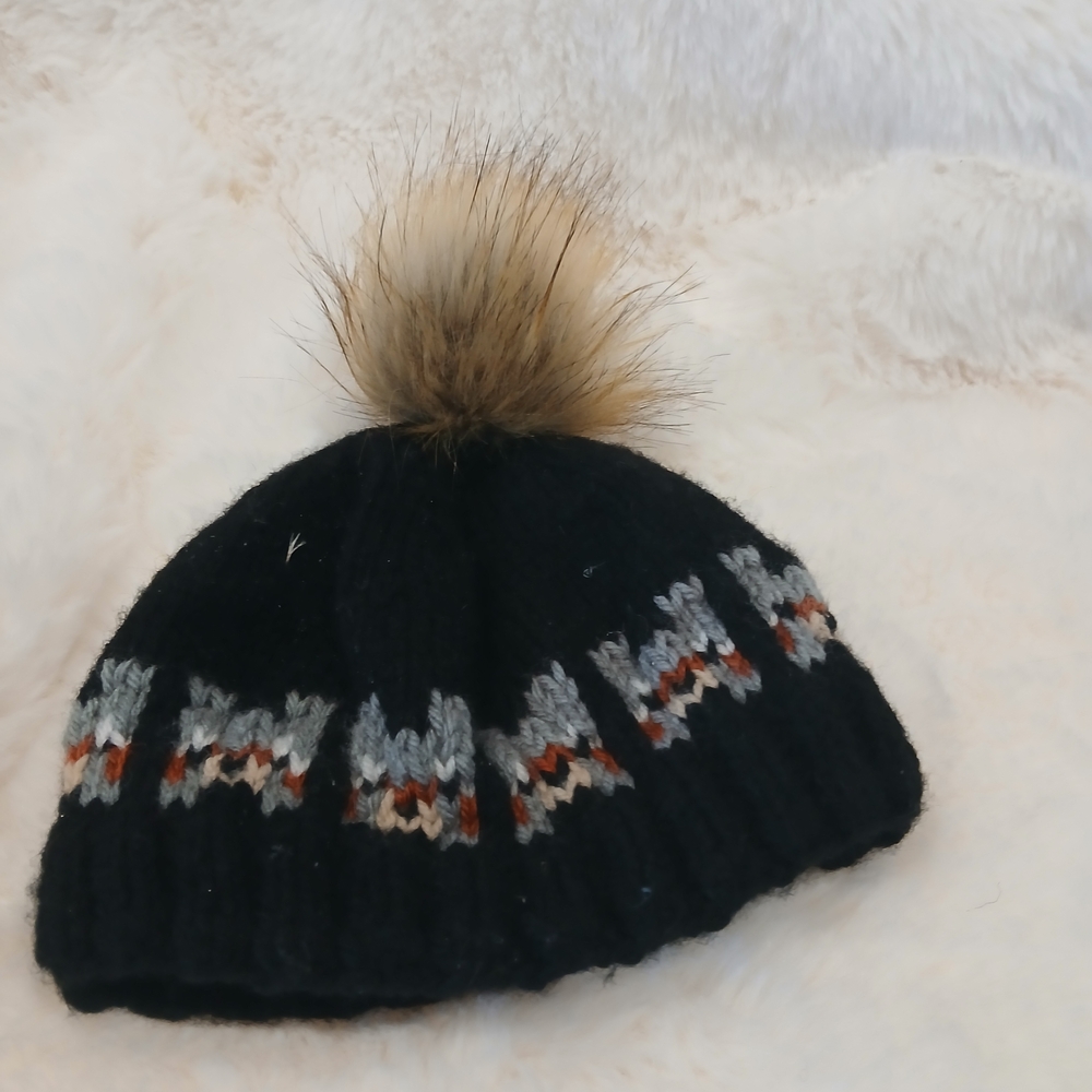 Cozy Black Knit Pom-Pom Hat for Kids